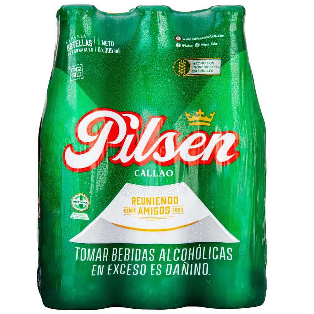cerveza pilsen BO de 305 ml six paq
